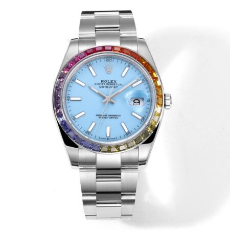 Rolex Date Just Ice Blue Rainbow Diamond (41MM)